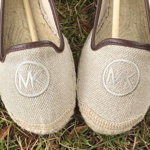 (Used, Like-New) Michael Kors Keli Cream & Brown Espadrilles.